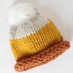 Lulu's Orange Multi Striped Pom Pom Beanie